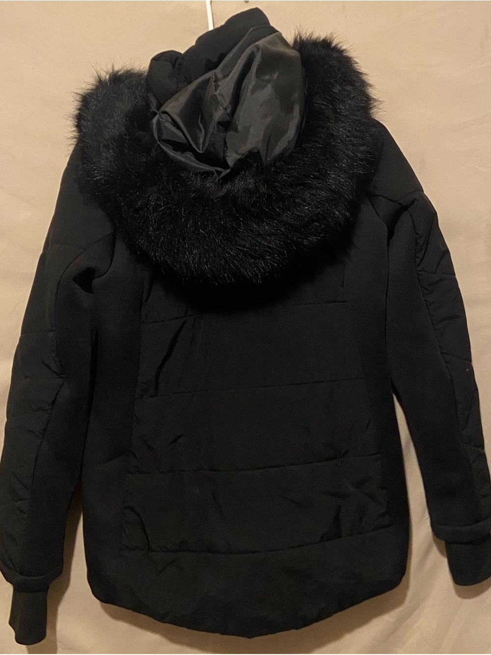 Michael Kors Black Faux-Fur Trim Hooded Puffer Coat